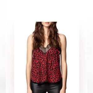 New! Zadig & Voltaire Christy SILK Top in the Red Leopard Print  ❤️ Small